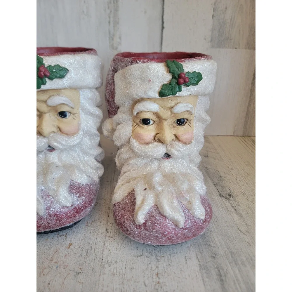 vintage Raz paper mache sugared Santa Claus boot shoes unique set glitter Xmas